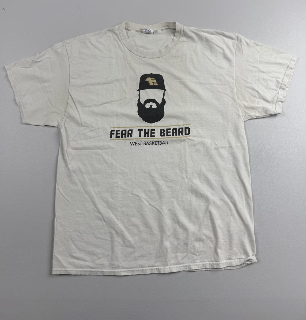 Port & Company Shirt Mens XL White Fear The Beard West Basketball Graphic Tee